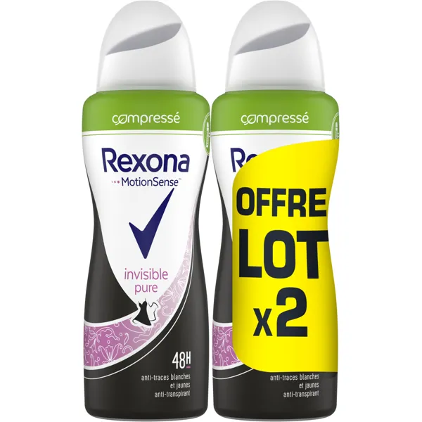 Rexona Rexona Deodorant Femme Spray Anti-Transpirant Compresse Invisible Pure 2x100ml