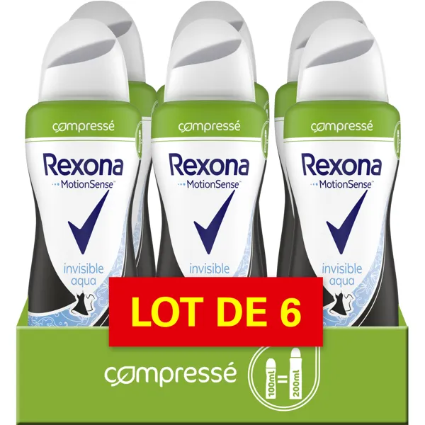 Rexona Rexona Deodorant Femme Spray Anti-Transpirant Compresse Invisible Aqua 6x100ml