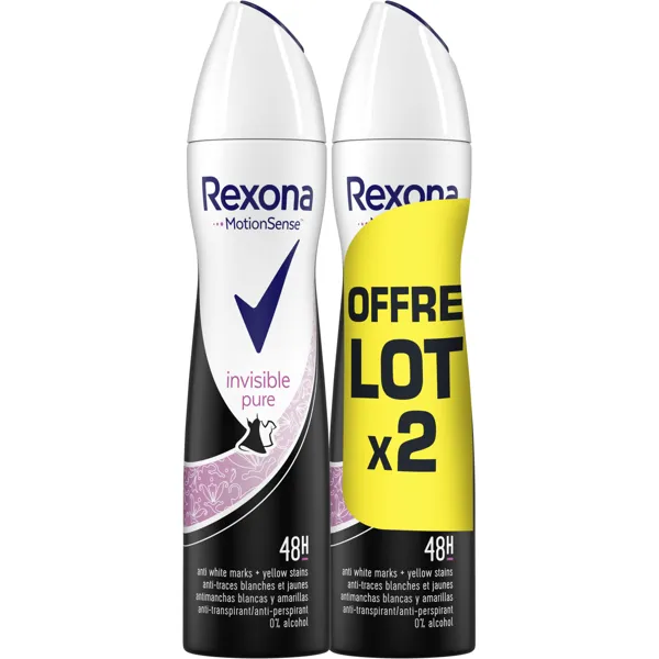 Rexona Rexona Deodorant Femme Spray Anti-Transpirant Invisible Pure 2x200ml