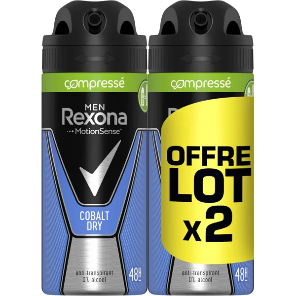 Rexona Rexona Men Deodorant Homme Spray Anti-Transpirant Compresse Cobalt Dry 2x100ml