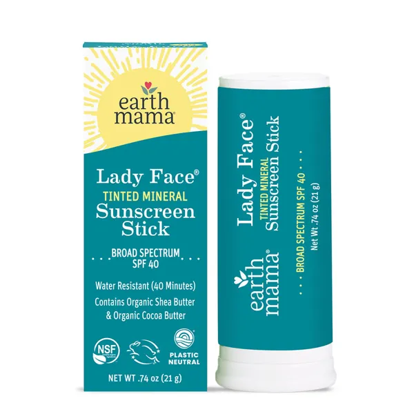 Earth Mama Organics Lady Face Tinted Mineral Sunscreen Face Stick SPF 40